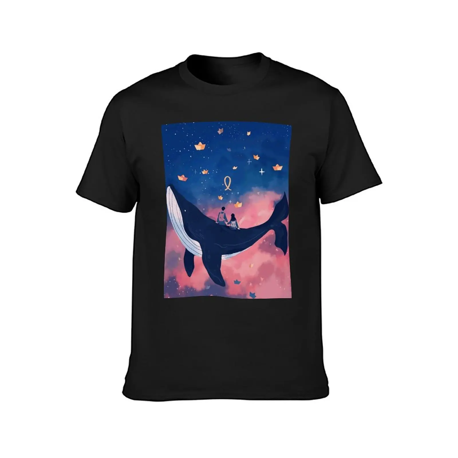 whales swimming in the sky T-Shirt graphics korean fashion quick-drying oversized t shirt men