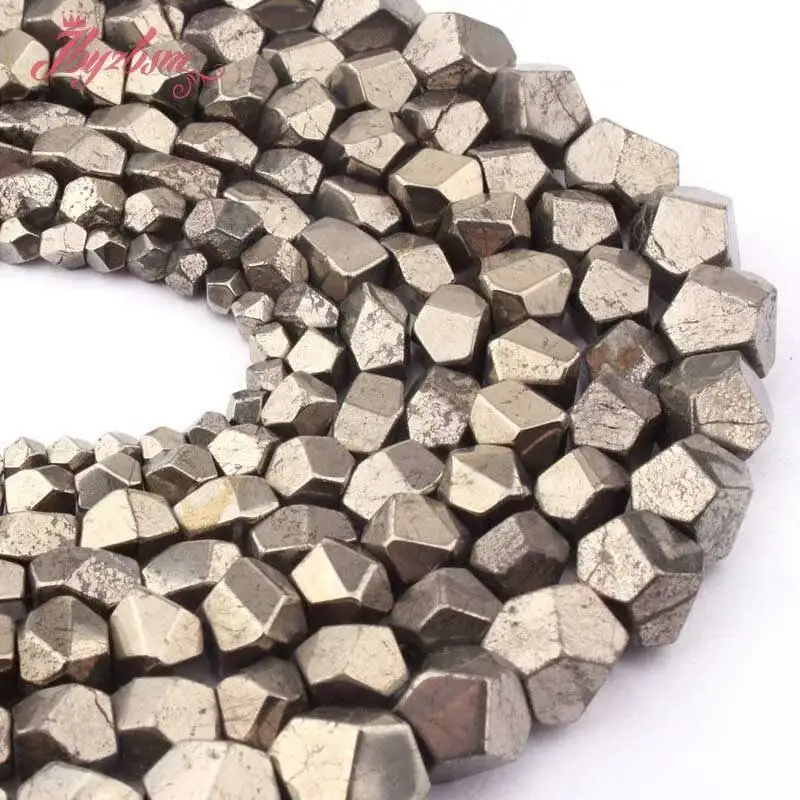 4-6,6-7,7-8,8-9mm Irregular Faceted Pyrite Loose Beads Natural Stone Beads For DIY Necklace Bracelets Jewelry Making Strand 15\