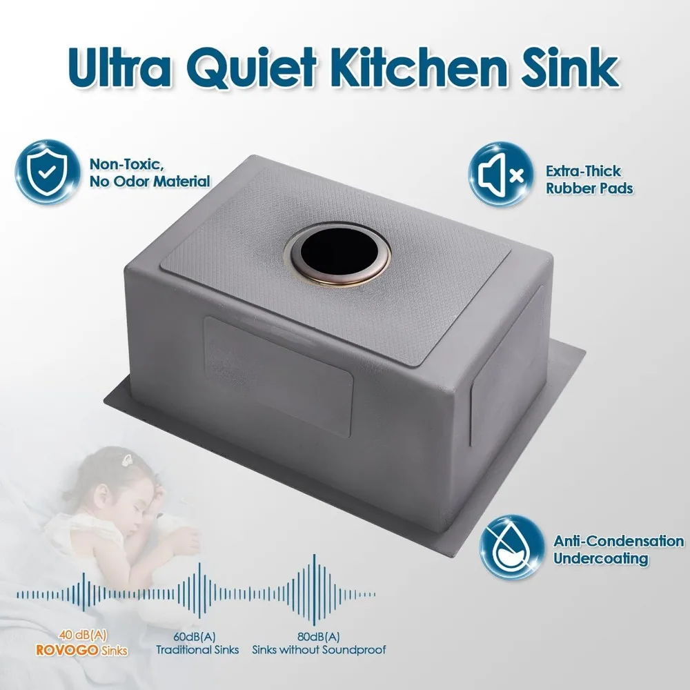 حوض مطبخ ستانلس ستيل، 20 × 16 × 9، وعاء فردي، حامل علوي، حوض إعداد مصنوع يدويًا للمساحات الصغيرة