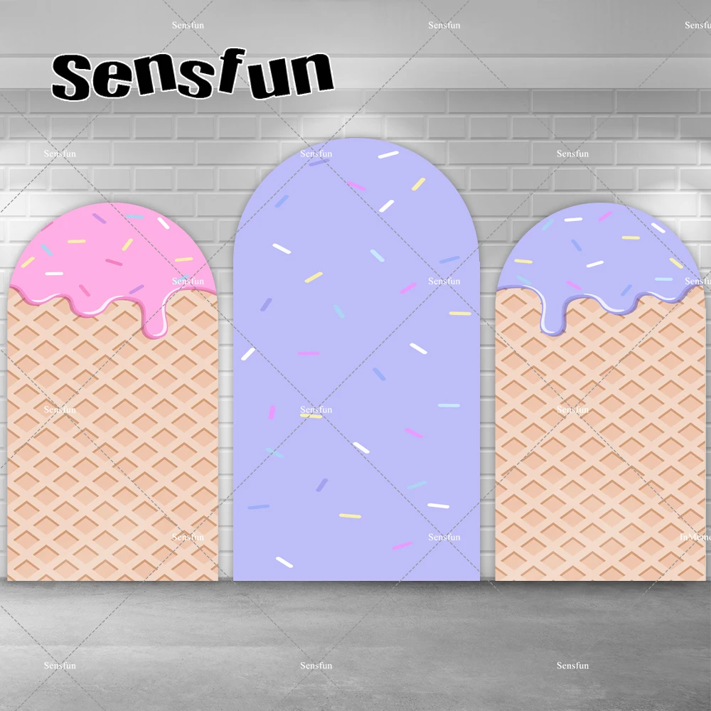 

Ice Cream Theme Arch Backdrop Cover for Girls Newborn Baby Shower 1st Birthday Party Background Pink Purple Chiara Wall Banner