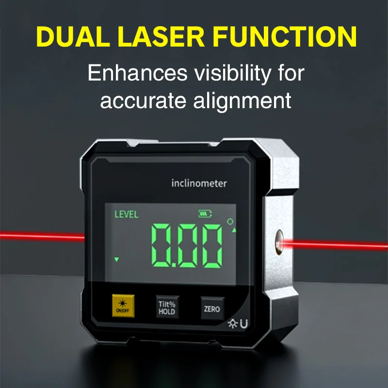 

Woodworking Tools 4-sided Magnetic Dual Laser Inclinometer Digital Angle Measuring Instrument with Tilt Measurement Laser Level