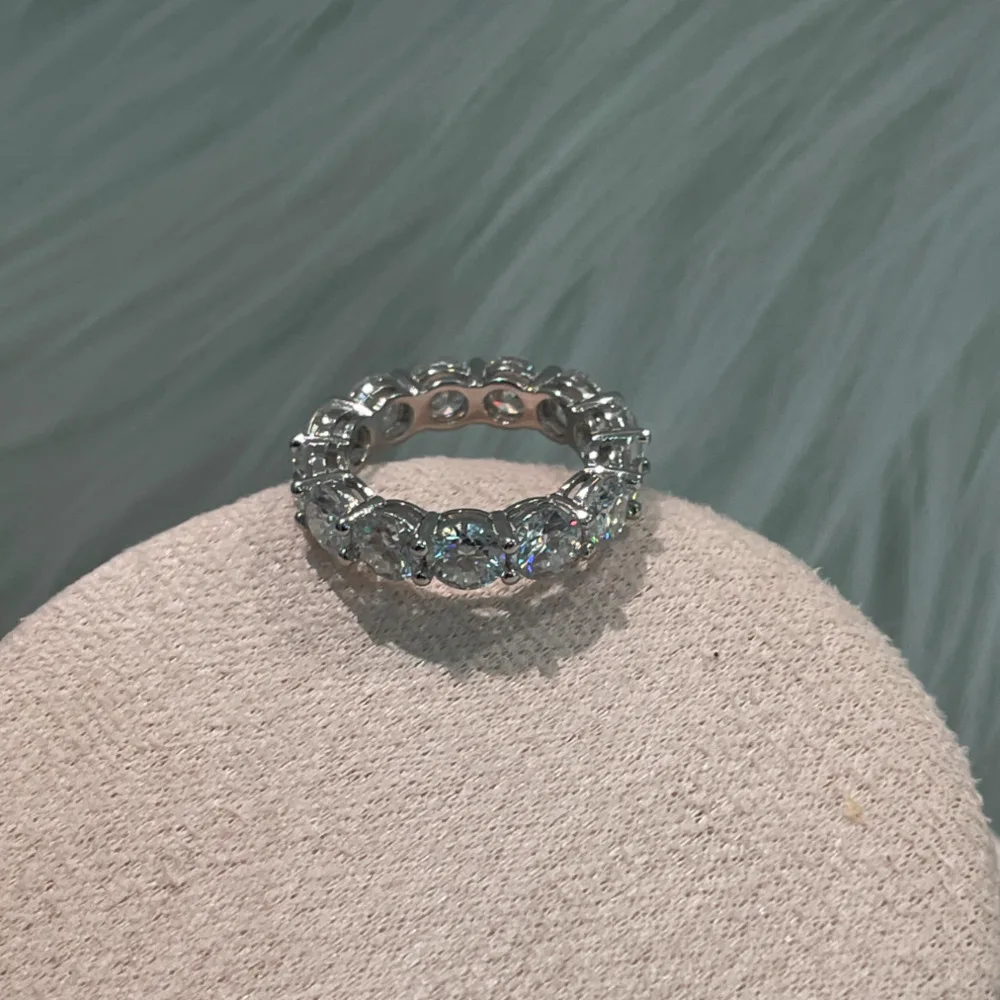 S925 Sterling Silver Round D VVS1 Moissanite Eternity Band Ring Full Circle Stones Stackable Wedding Band Women Fine Jewelry