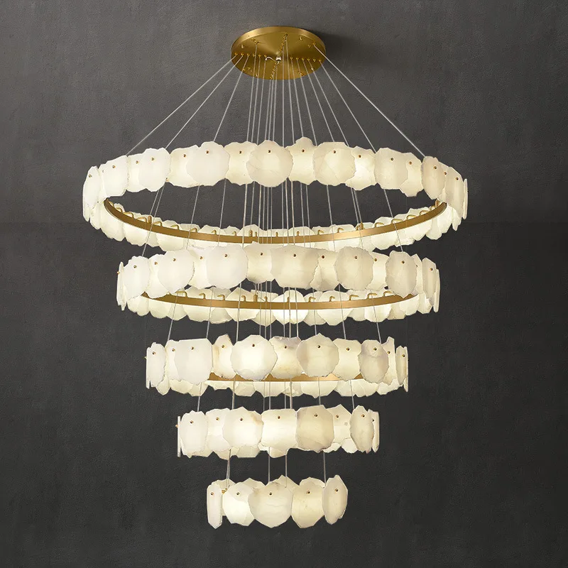 

Duplex stair light marble long chandelier new Chinese simple rotating staircase Nordic loft villa
