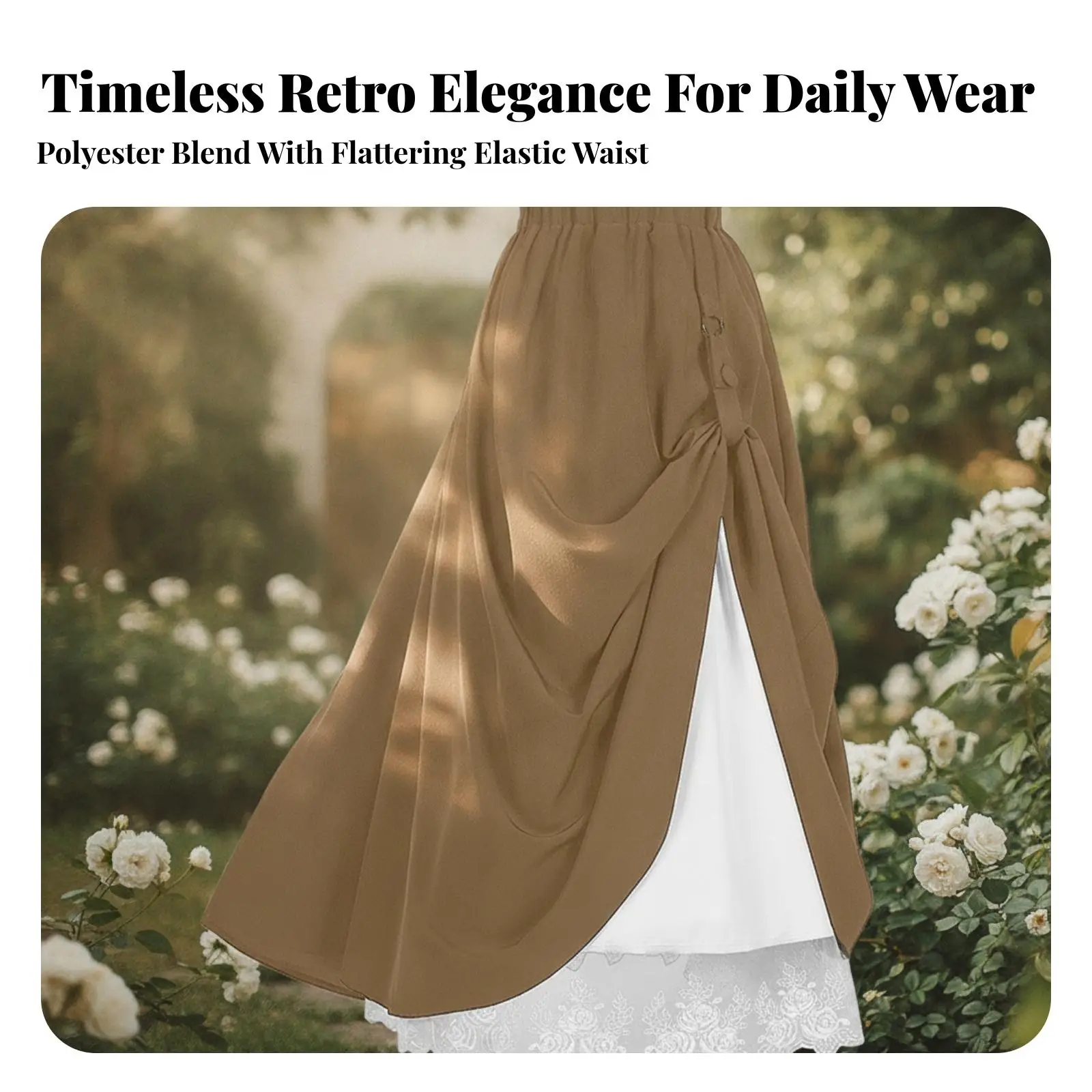 Women's Retro Style Ruched Midi Skirt with Irregular Draped Silhouette Elastic Waistband for Dance