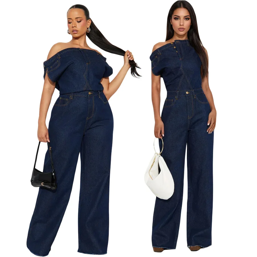 

Denim Jumpsuit Strapless Set 2026 Fashion Off-Shoulder Fitted Denim Jumpsuit Women's Strapless Casual Party Wear