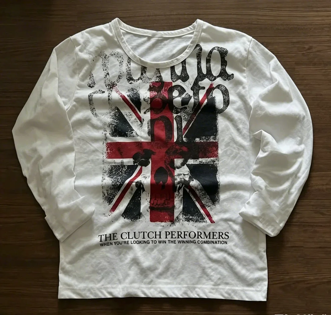 British Union Jack Skull Y2K Graphic Long Sleeve Tee Men Women Family Matching Retro Rock Streetwear Quick Dry Polyester Unisex