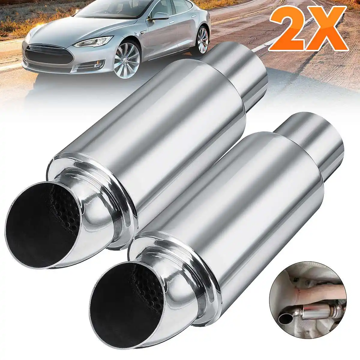 

1/2pcs 63mm 2.5" Car Resonator Exhaust Muffler Pipe Muffler Tip Stainless Steel Exhaust Tail Tube Silencer Universal