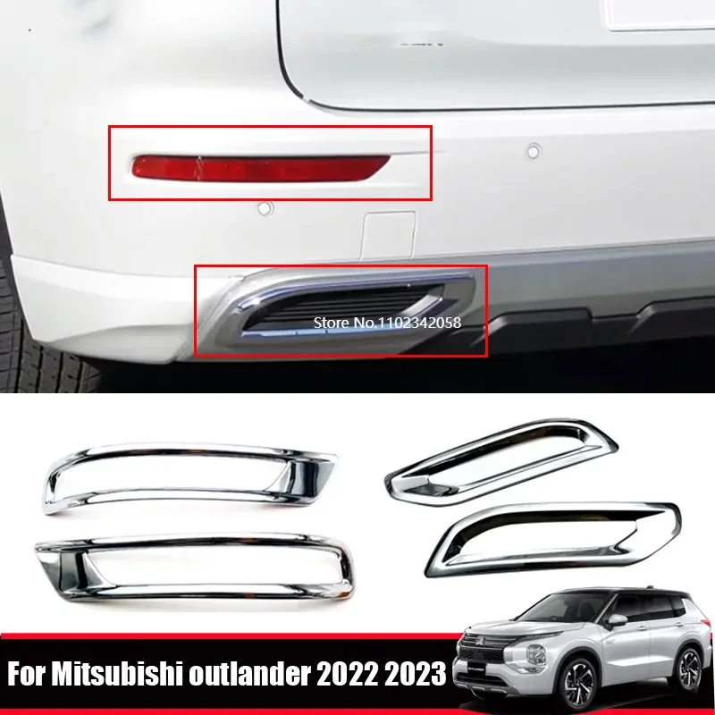 

For Mitsubishi Outlander 2022 2023 ABS chrome Rear bumper rear Foglight Lamp decorative frame exhaust pipe air outlet trim