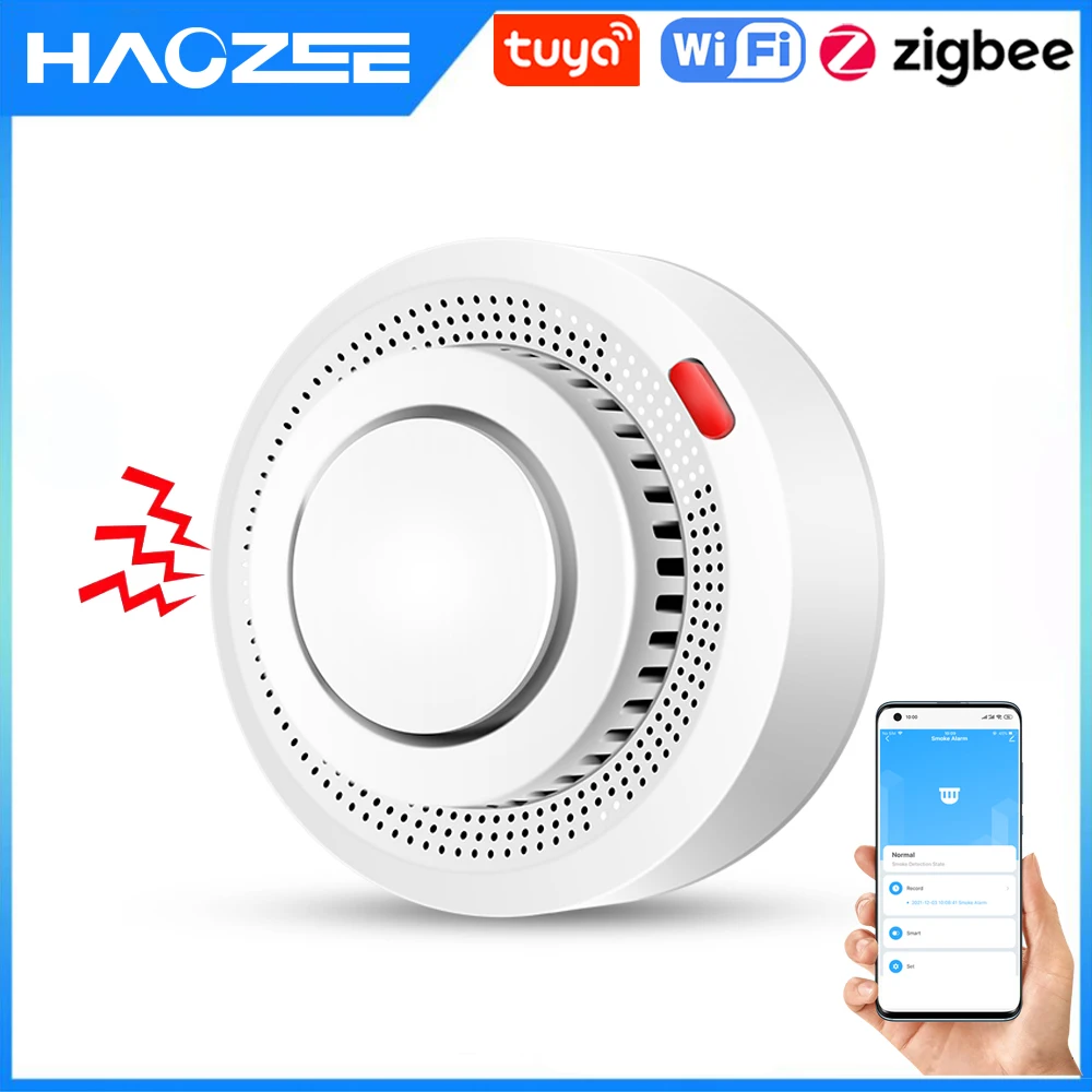 Умный детектор дыма Tuya, Wi-Fi/Zigbee, пожарная защита, домашняя охранная сигнализация, датчик курения, работает с Tuya Zigbee Hub