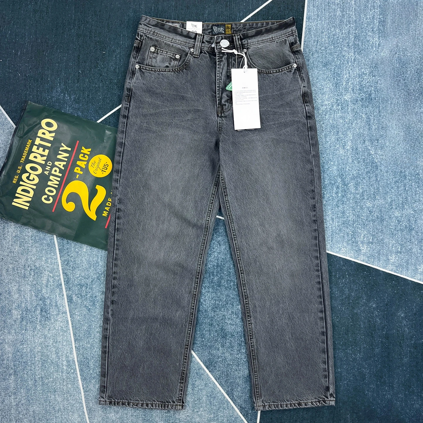 

100% cotton American retro smoke gray jeans men's autumn loose straight trousers