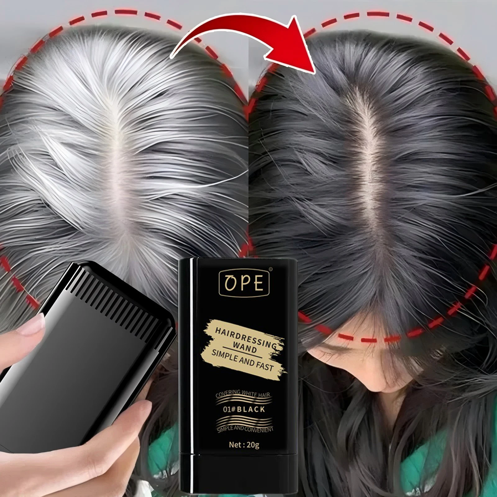 Instantly Cover Gray Hair, OPE Hair Dye Comb, Natural Black Shade Quick Root Concealer for Daily Makeup