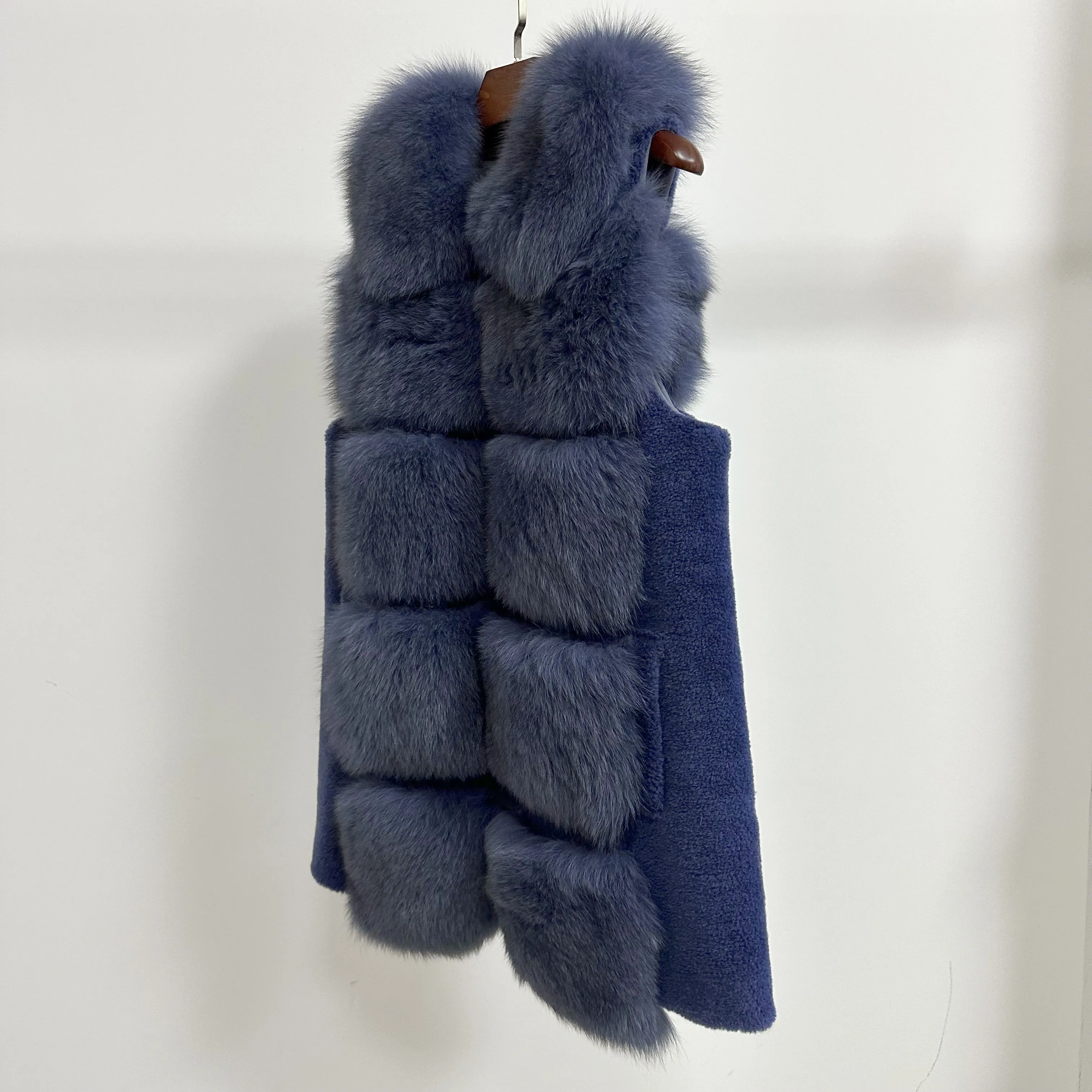 Neues Design echte Schafs cher jacke Weste mit echtem Fuchs pelz Weste Frauenmantel mit Pelz kragen