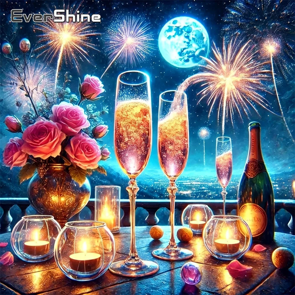 Evershine Diamant-Mosaik Fenster-Landschaft Vollquadratisches Gemälde Rose DIY Strass-Bild Stickerei Feuerwerk Handgemachtes Geschenk