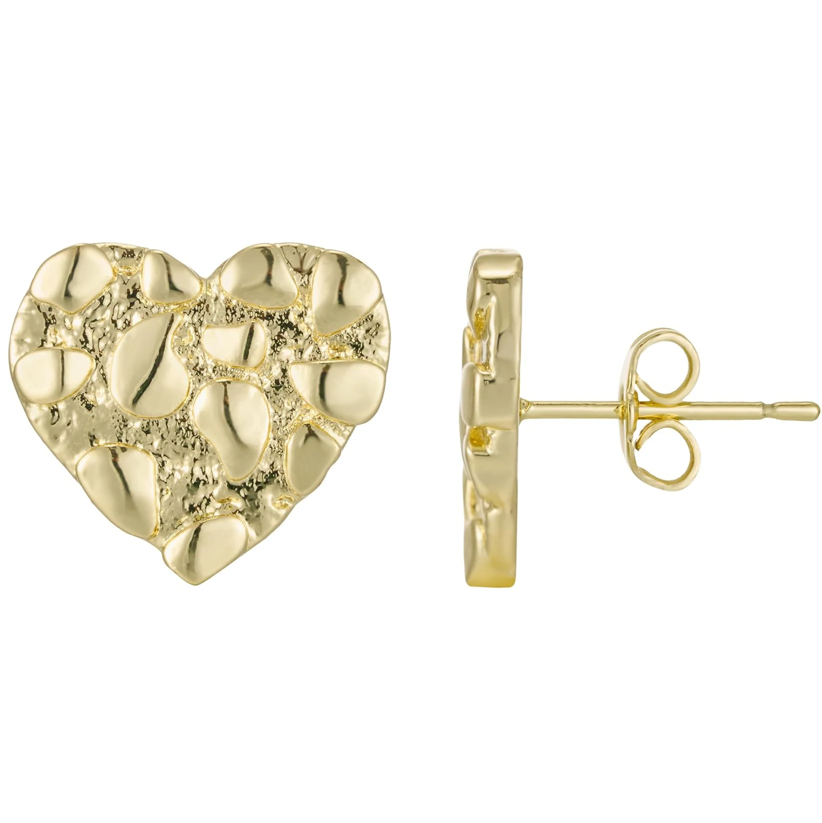 Tamaño 10 mm 12 mm 14 K chapado en oro Hip Hop Nugget Stud pendientes forma de corazón irregular joyería de moda para hombres y mujeres