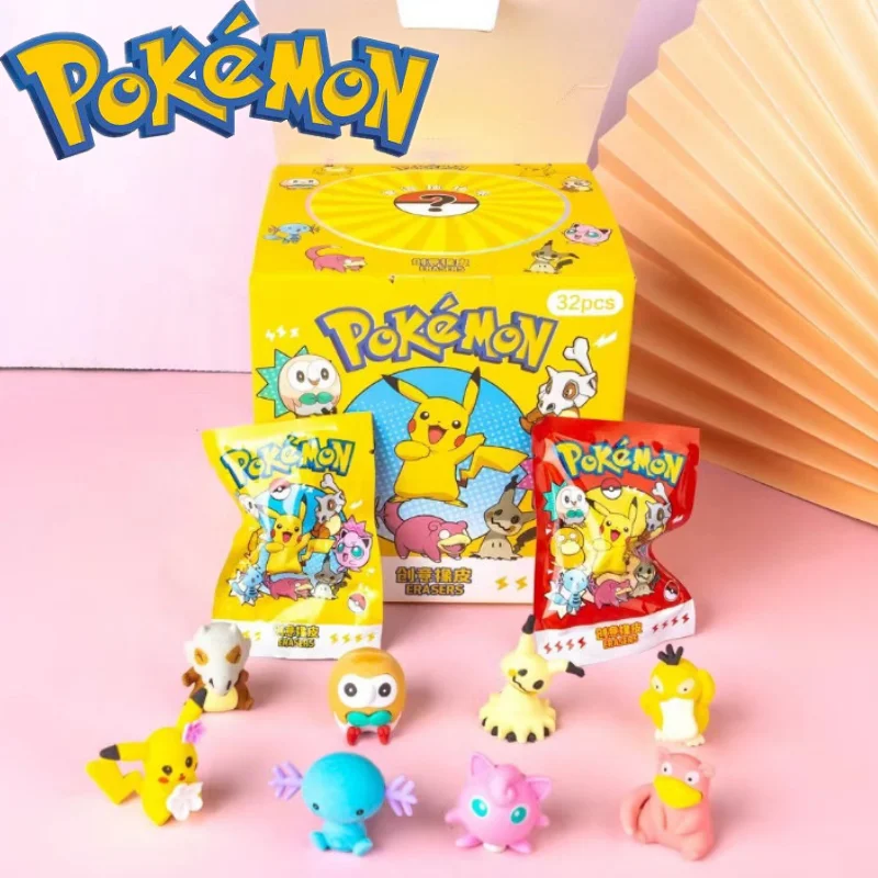 Hot 32pcs/Set Pokemon Sanrio Anime Cartoon Figure Kawaii Creative Pencil Eraser Pikachu Student School Stationery Gifts In Stock