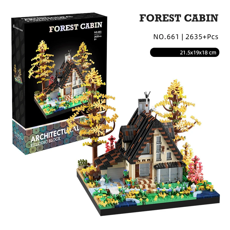 Creative City Street View Micro Diamond Block Autumn Forest Cabin Building Brick House Nanobrick Streetscape Construction Toys