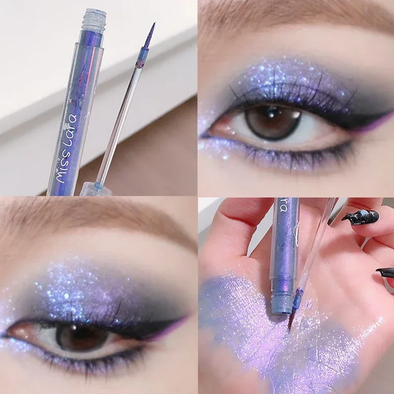Fioletowy błyszczący cień do powiek w płynie w sztyfcie wodoodporne, długotrwałe cekiny brokat wyróżnij eyeliner w pisaku oczy uroda przyjęcie przybory do makijażu
