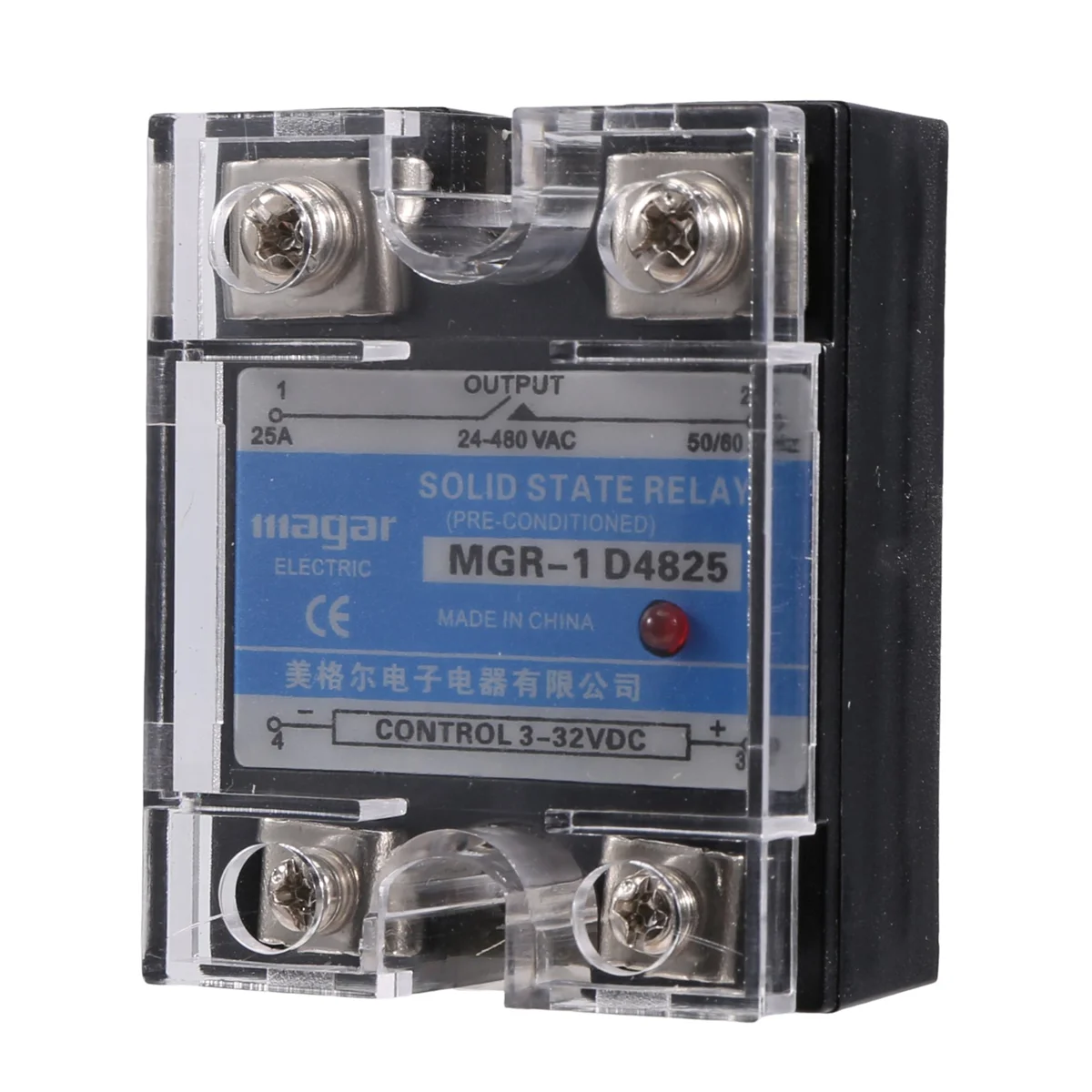 T64C MGR-1 D4825 مرحل الحالة الصلبة أحادي الطور SSR 25A DC 3-32 V AC 24-480 V