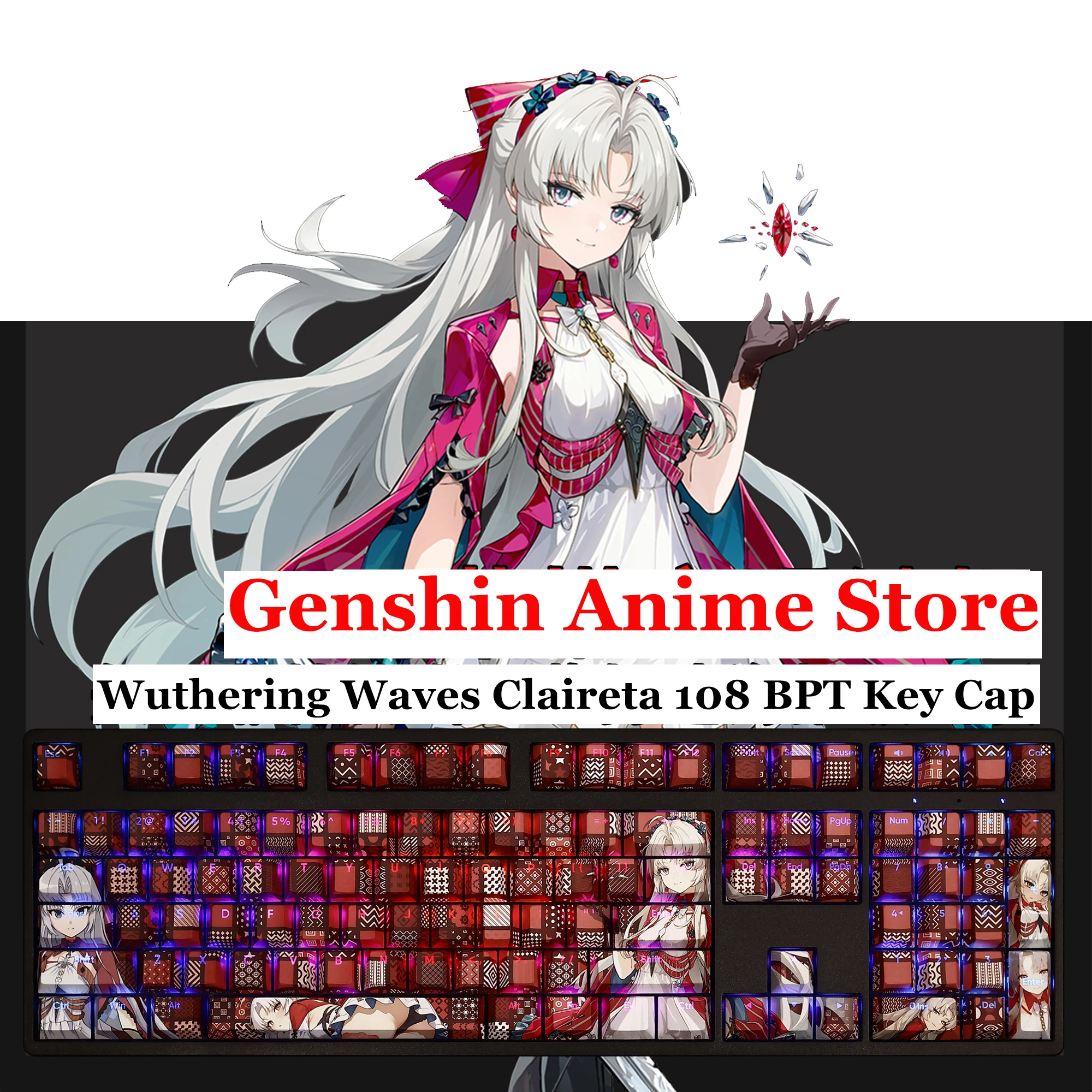 Game Wuthering Waves Claireta Key Caps Animation Satellite Axis Side Engraved PBT 108 Keycaps Gaming Tabletop Supplies