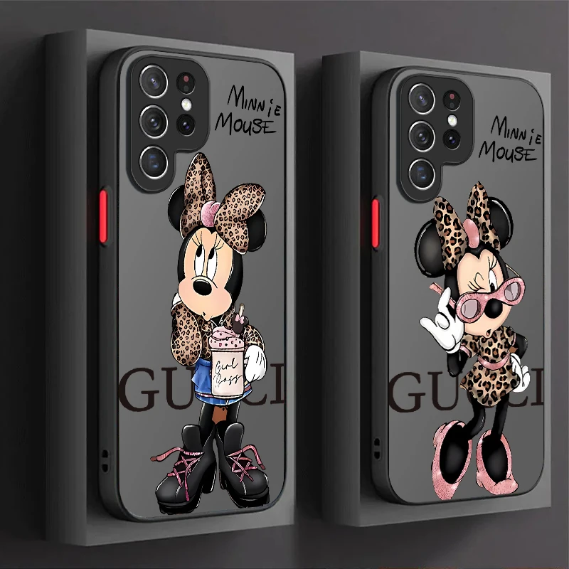 Mickey Minnie Leopard Print PC Matte Case For Samsung Galaxy S24 S23 S22 Ultra S21 S20 FE S10 Plus A15 A25 A35 A55 5G Note 20 10