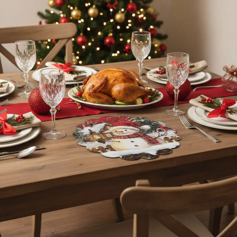 

2 шт. новые круглые рождественские салфетки из полиэстера, нескользящие рождественские коврики для стола, рождественский коврик для столовых приборов, украшение для новогодней вечеринки