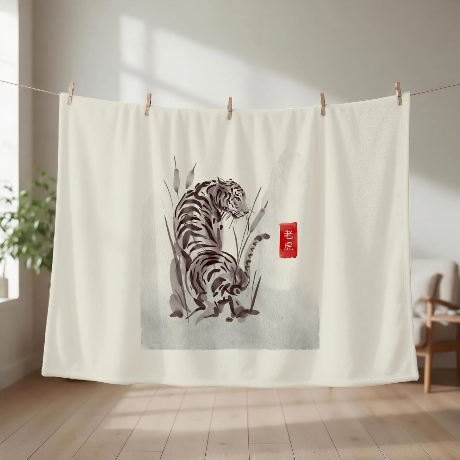 The Old Age Japanese Tiger Throw Blanket couch cozy soft plush fuzzy picnic outdoor blanket