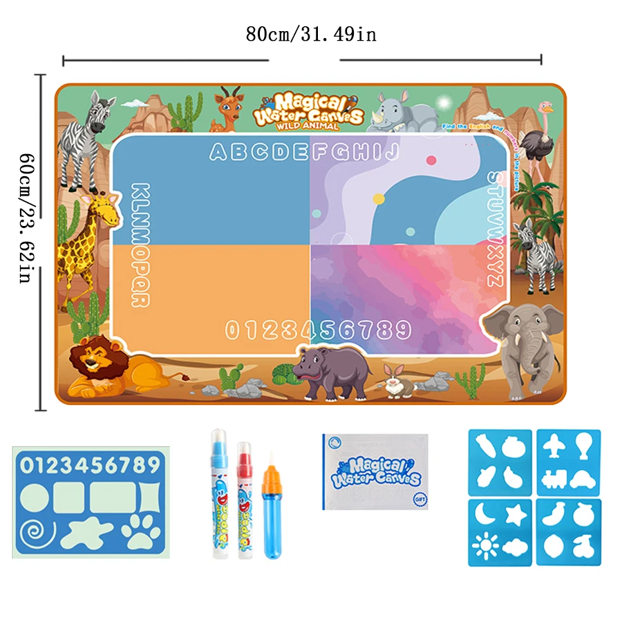 80*60CM Magie Wasser Zeichnung Matte Färbung Doodle Mit Wiederverwendbare Magie Stifte Montessori Malerei Bord Pädagogisches Spielzeug Kinder geschenke