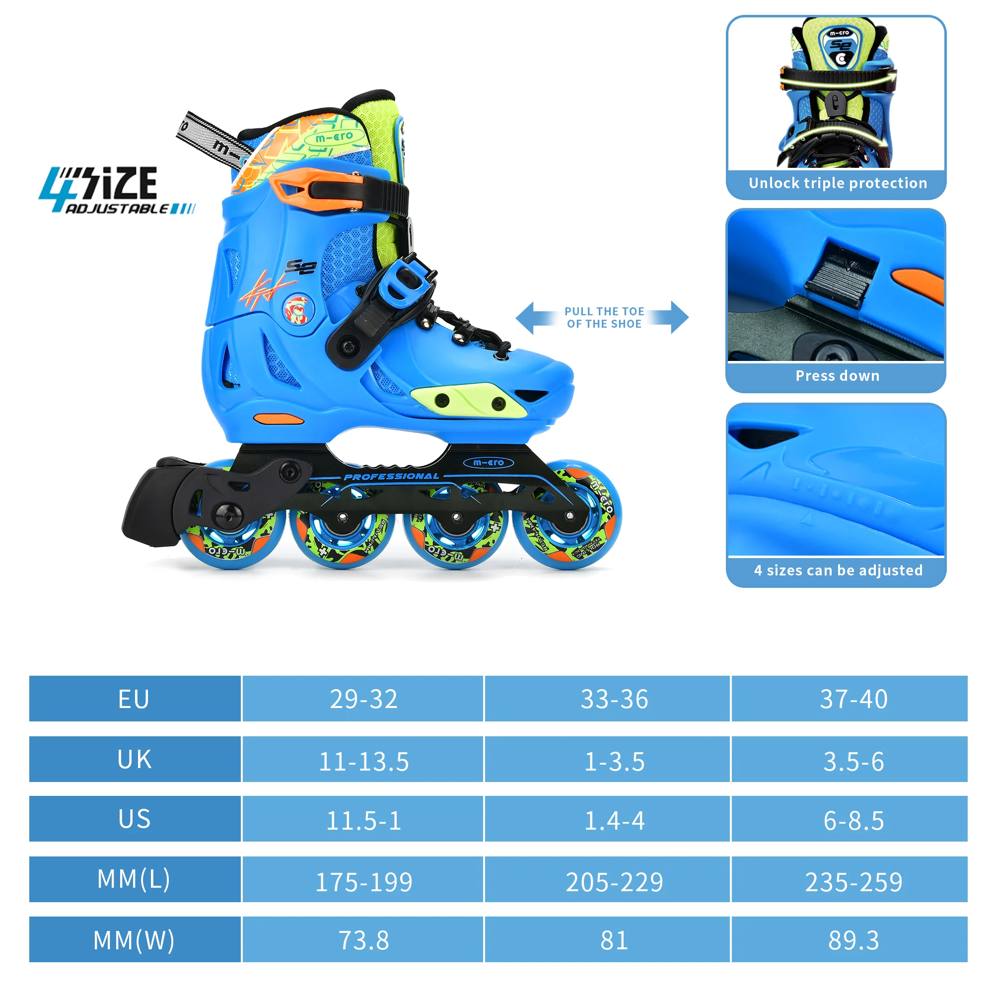 Micro INFINITE SE,Adjustable Size Inline Skate for Junior Professional Freestyle Roller Skating Championships,Hi-LO Wheels Setup