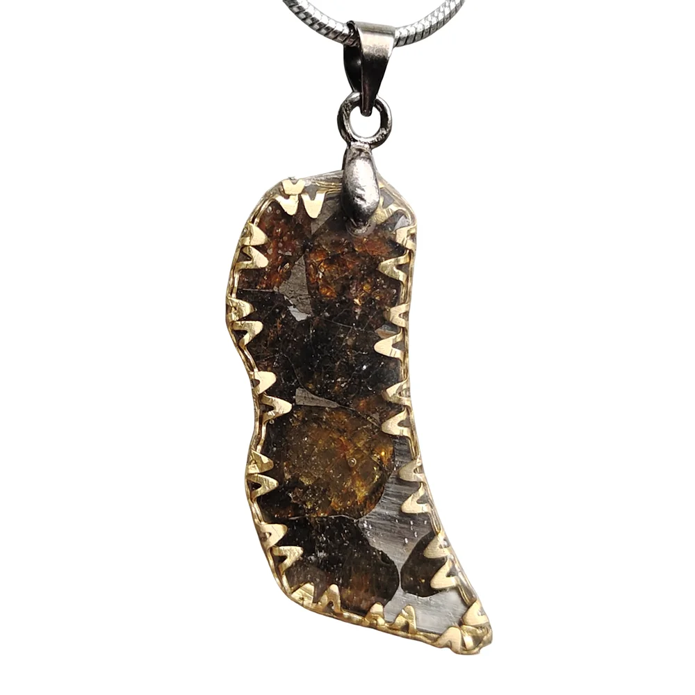 

Brenham Natural Olivine Meteorite Pendant Olivine Meteorite Necklace Material collection - CB199