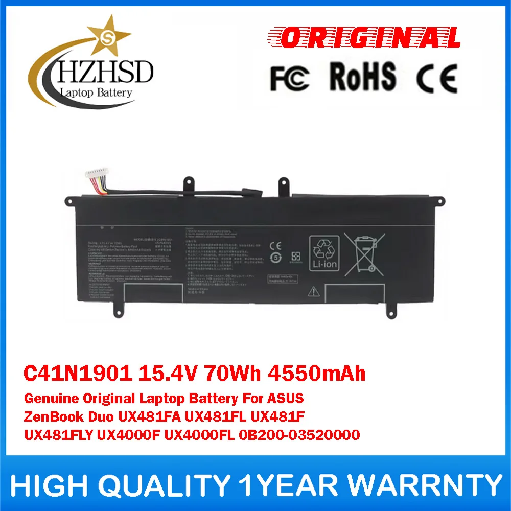C41N1901 15.4V 70Wh 4550mAh Genuine Original Laptop Battery For ASUS ZenBookDuo UX481FA UX481FL UX481F UX481FLY UX4000F UX4000FL