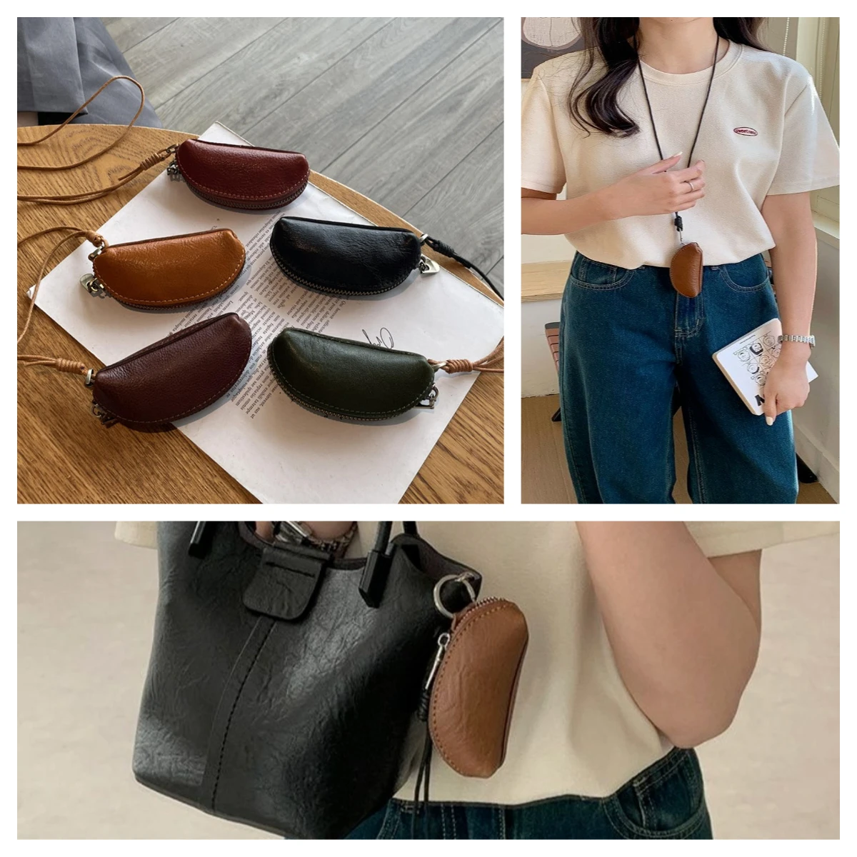 

Новая тенденция, мини-сумка для губной помады из воловьей кожи, кошелек для монет из искусственной кожи, женский простой брелок, сумка-кошелек, подвесное украшение на шею