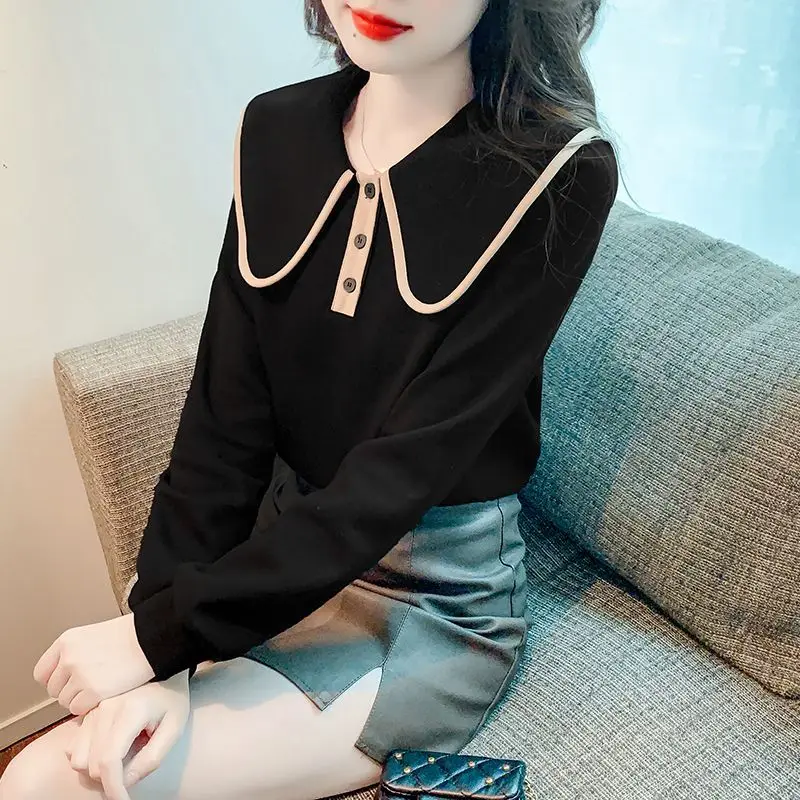 Retro Doll Collar Long-sleeved T-shirt Women Autumn 2025 New Casual Versatile Small Fragrance Style Bottoming Shirt Top Clothes