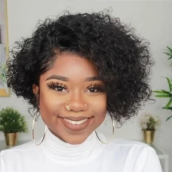 13X1Lace Curly Short Bob Wigs 10-16 Inch Lace Front Human Hair Deep Wave Wig Brazilian Pre Plucked Remy Closure Wigs For Women