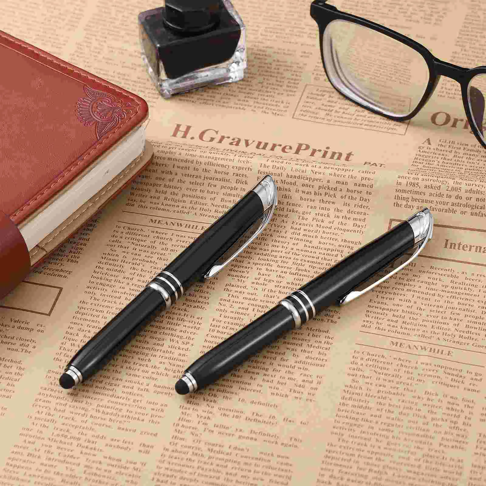 Toyvian 2pcs Creative LED Ballpoint Pen Prcatical Metal Writing Pen Glowing Stationery Supplies for Office School (Black)