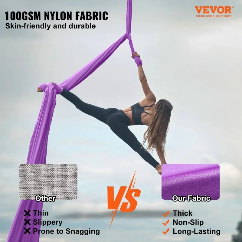 2026 Purple 8.7-Yard Aerial Silk Yoga Swing 100gsm Nylon Fabric Full Rigging Hardware Easy Set-Up Guide Antigravity Yoga Hammock