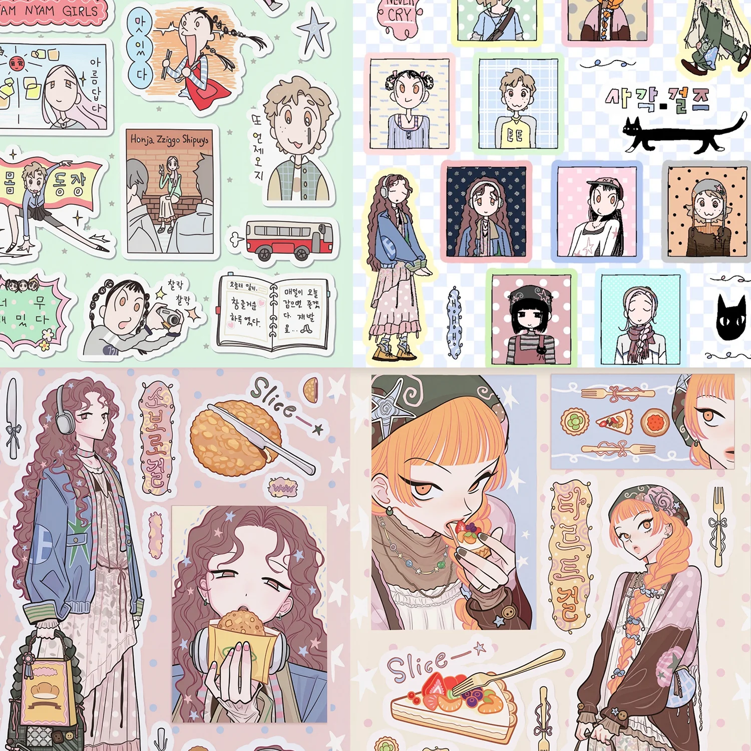 Cute Girl Daily Life & Food Sticker Set,  Character Collage Stickers for Journaling, Scrapbooking, DIY Projects