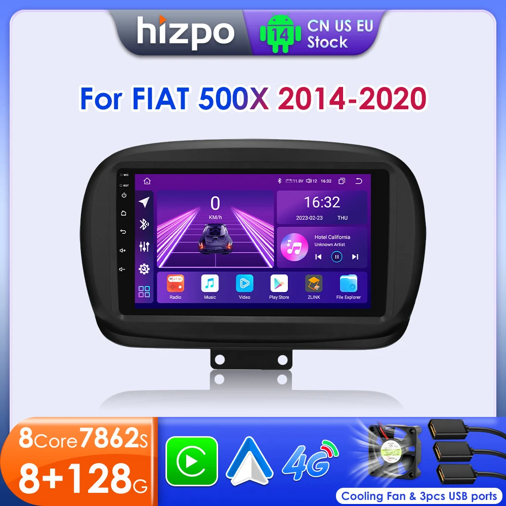 Hizpo 9'' 2Din Car Intelligent Systems For Fiat 500X 2014 - 2020 Head Unit Touch Screen AI Voice Smart Monitor SWC WIFI+4G 7862