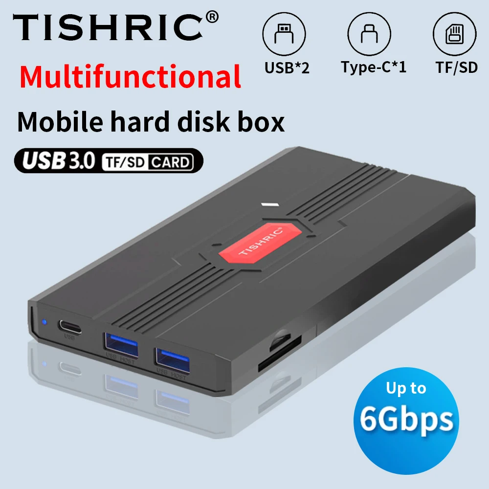 TISHRIC 2.5 Inch SATA External Hard Drive Enclosure Support TF SD Card Reader Sata To USB 3.1 Type-C HDD Case 2.5 Hard Disk Box