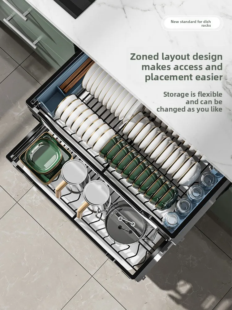 

Простая установка, выдвижная корзина, кухонный шкаф, выдвижная корзина из нержавеющей стали 304, чаша, двухслойная чаша, тип ящика