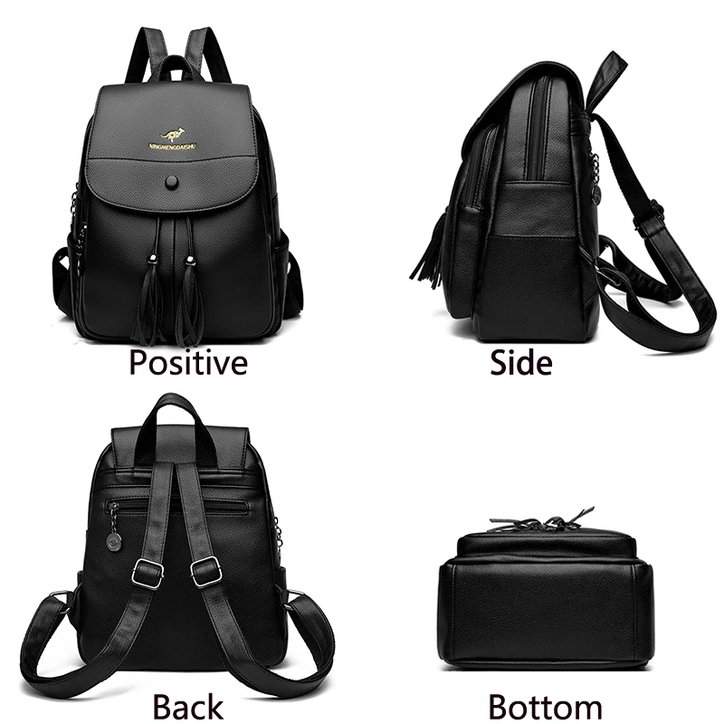 Women tassels Backpack Casual Back Pack for Women High Quality Leather Backpacks Female School Bags for Teenage Girls Sac A Dos