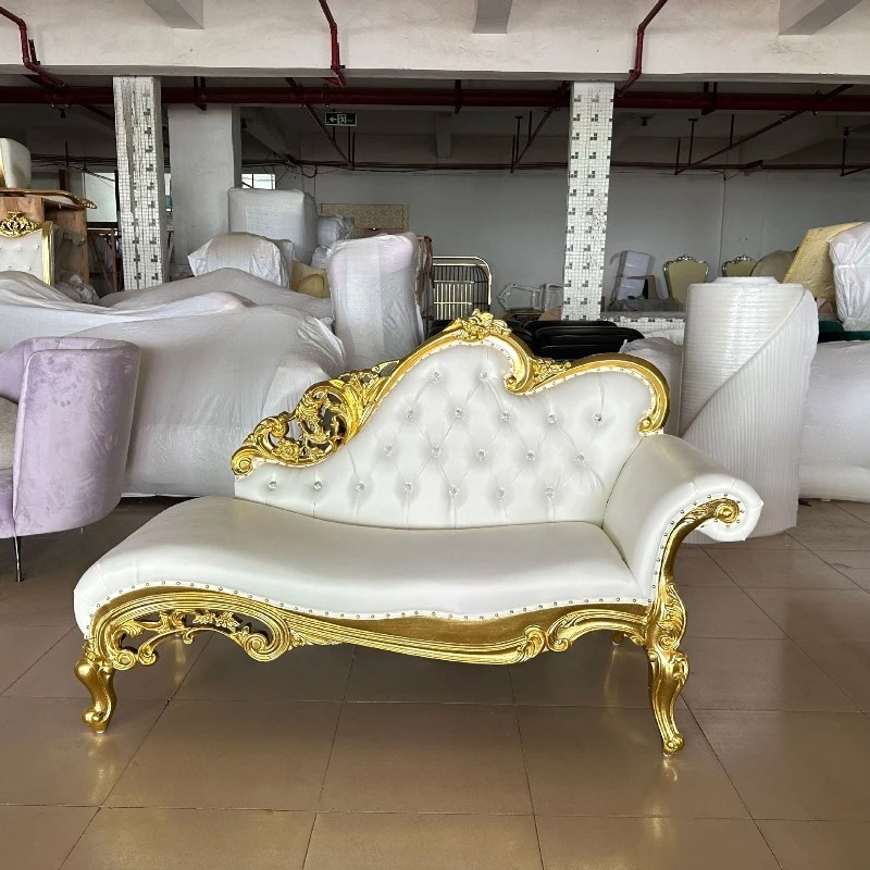 

European Sofa Chair Hotel Villa Club Luxury Sofa Wood Carving Flower Chaise Longue
