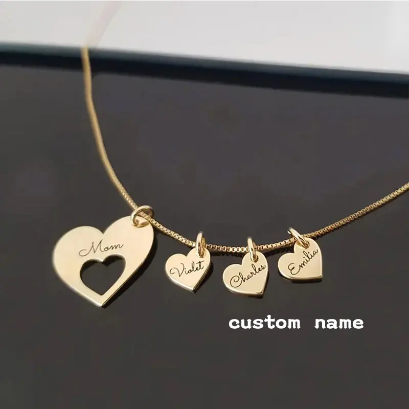 

Customized Personalized Name Hearts Necklace For Mom Engraved With Multiple Kids Names Stainless Steel Jewelry Birthday Gifts