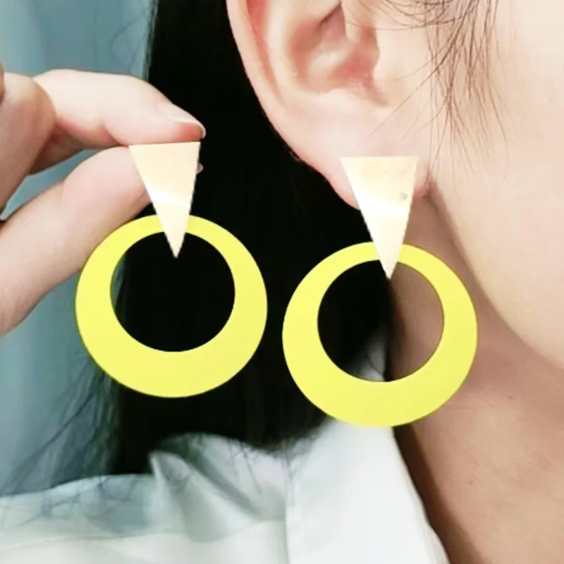 The New Inverted Triangle Splicing Round Hollow Earrings Design Sense Niche Simple All-match Commuting Jewelry for Women