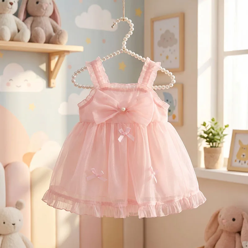 0-3 Y Adorable Kid Wear Toddler Summer Baby Girls Sleeveless Dress Sweet Big Bow Children Birthday Party Wedding Evening Dresses
