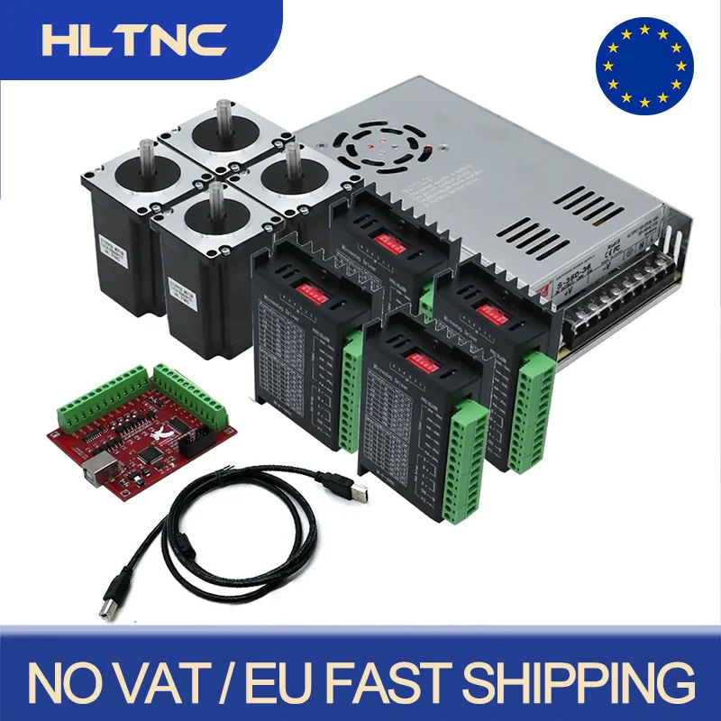 EU Shipped Nema23 Stepper Motor kit 3 /4 Axis 57 engine +TB6600 Microstep Drive + Switching Power Supply + Mach3 Controller card