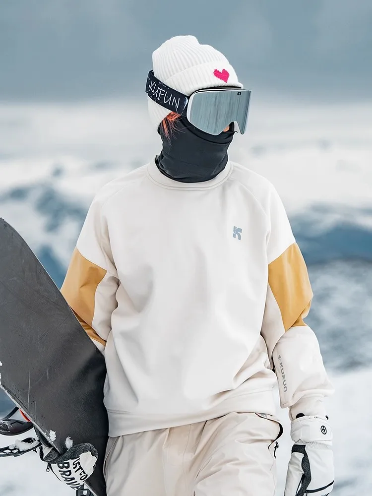 

KUFUN Ski Middle Layer Top Clothing Waterproof Sweatshirt Men Women Thick Inner Wear Snowboard Winter Outdoor Sports Black White