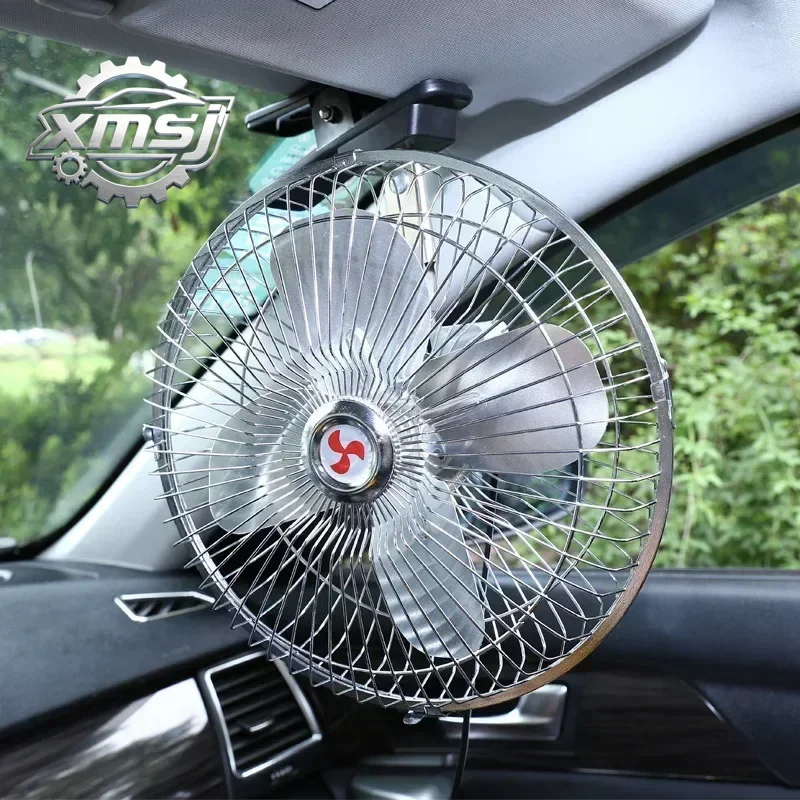 Ventilador Eléctrico para Coche de 12/24V, Duradero, de 10 Pulgadas, Metálico, de Alta Resistencia, con Oscilación Automática