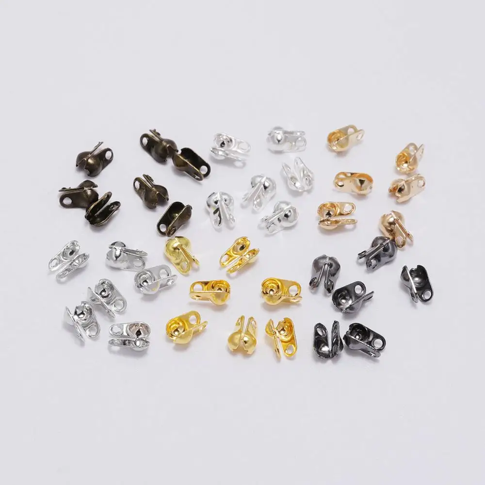 200Pcs 1.5-3.2mm Bead Tip Clam Shell Ball Chain Clasps End Crimps Calottes Beads Connectors For DIY Ball Necklace Chains Jewelry