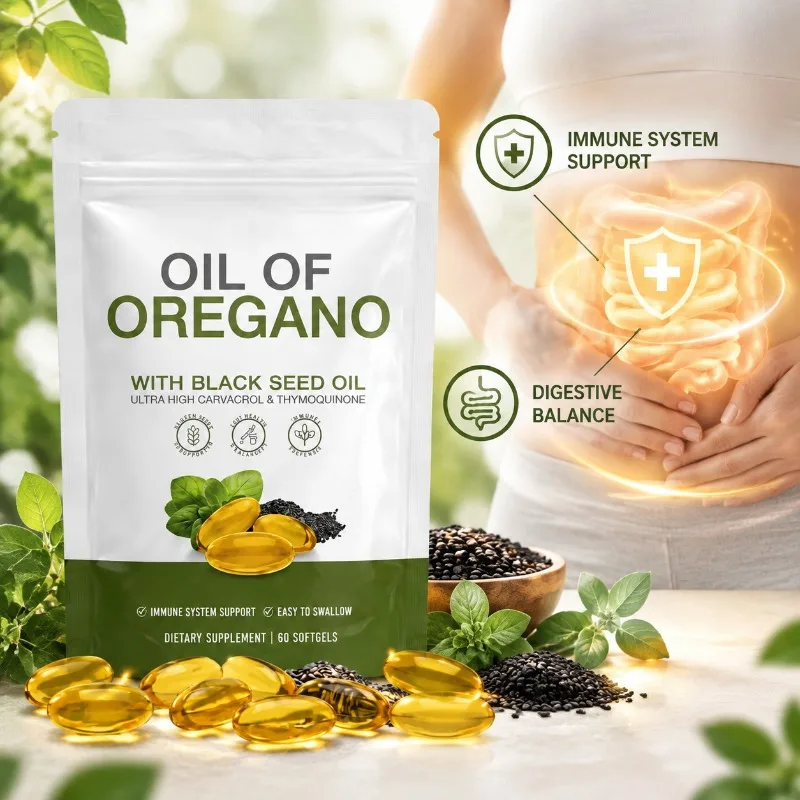 Oil of Oregano with Black Seed Oil Softgels Immune System & Digestive Balance Support with High Carvacrol & Thymoquinone 60Count