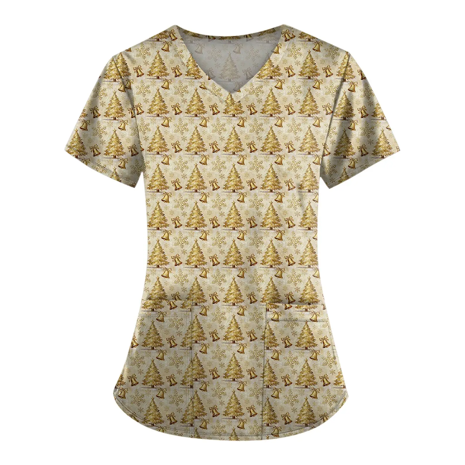 Chemisier de travail ample pour femmes, imprimé de noël, extensible, col en v, manches courtes, hauts médicaux avec poches, accessoire d'hôpital